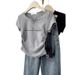 Women's V-Neck Short Sleeve T-Shirt – Slim Fit Pure Cotton Casual Top With Minimalist Letter Print_ecoleips.com
