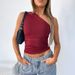 Y23TP703 European And American Women's Clothing, New Winter Solid Color One-shoulder Backless Ruched Tank Top_ecoleips.com