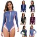 Women's Long Sleeve One-Piece Swimsuit Color Block UPF Sun Protective Swimwear Conservative Design_ecoleips.com