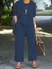 Women's European American Style Three Piece Set Simple Casual Cardigan Jacket Round Neck Sleeveless Vest Straight Leg Trousers_ecoleips.com