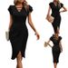 Women's Clothing Solid Color Ruffle Sleeve Dress Women_ecoleips.com