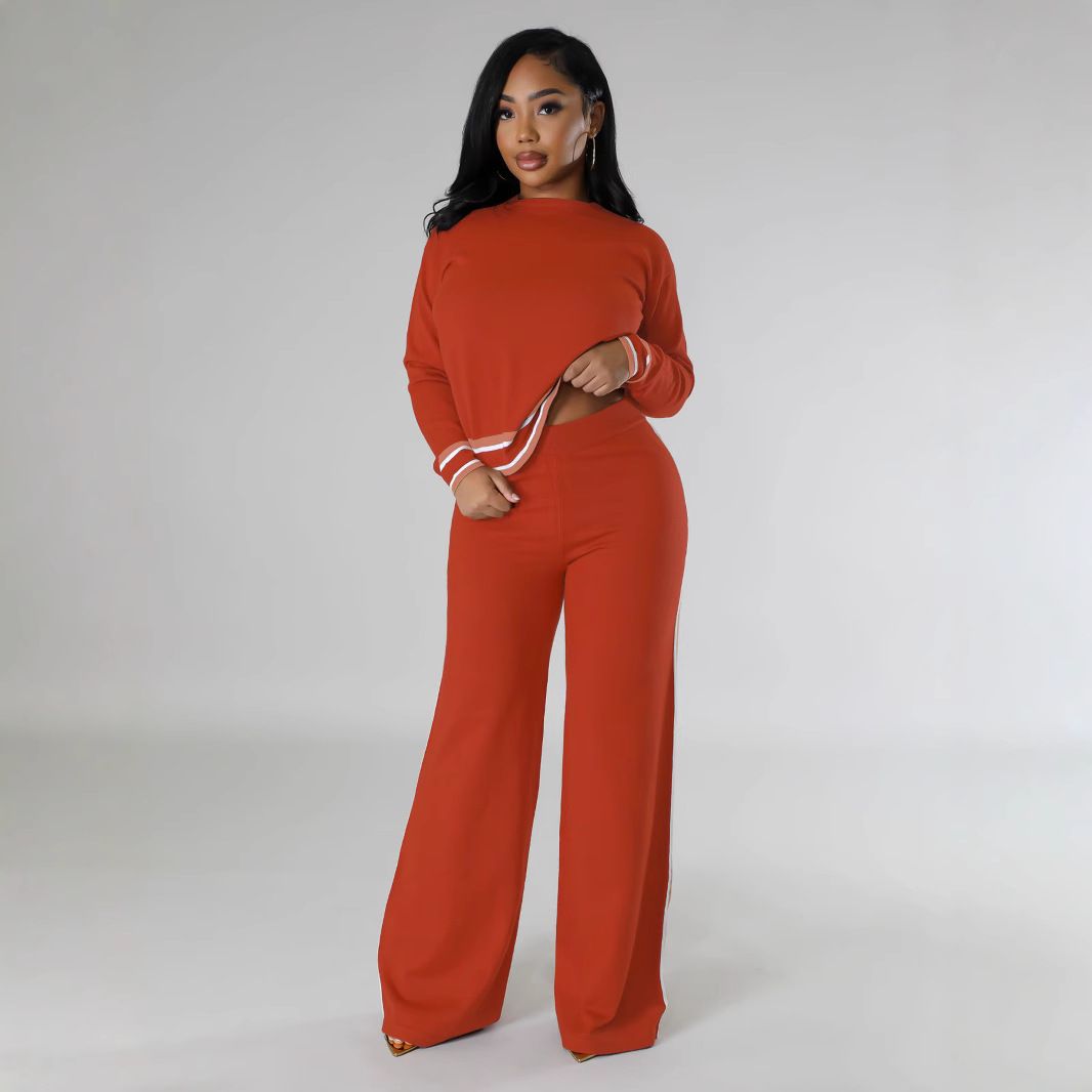 Women's Clothing Autumn And Winter New Long Sleeved Sweater Wide Leg Casual Trousers Two Piece Set_ecoleips.com