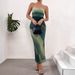 Women’s Clothing Mesh Gradient Pleated Sexy Tight Slit Strapless Tube Top Long Skirt_ecoleips.com