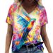 Women's Casual T-Shirt Short Sleeved V Neck Oversized Loose Fitting Top 3D Print Animal And Bird Design_ecoleips.com