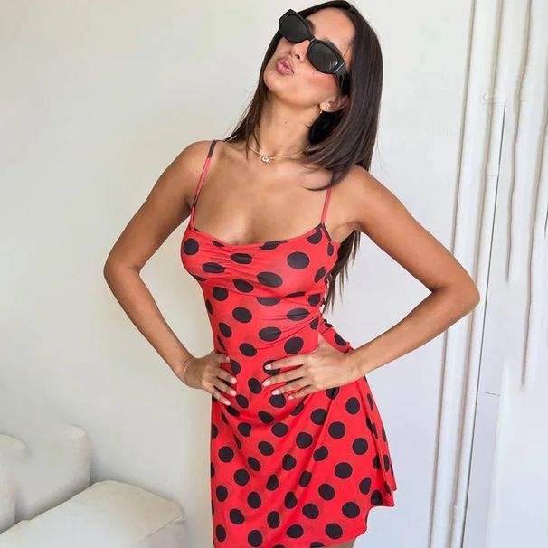 Talenza Red Polka Dot Dress Women's Summer Fashion Sexy Sleeveless Contrast Slim Party Dress New Vintage Y2K 2026 Women's Dress_ecoleips.com
