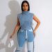 European And American Women's Clothing 2025 Spring New Fashion Lace Stand Collar Casual Denim Vest Top_ecoleips.com