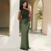 Summer Sexy Sleeveless Pleated Long Skirt for Women European American Style Oblique Shoulder Slim Fit Hip Dress_ecoleips.com
