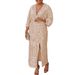 D3308 Women's Autumn New Item Loose V-neck Fashionable Sequin Slit Long Skirt Plus Size Dress_ecoleips.com