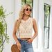 Women's Breathable Mesh Knit Vest Top Lightweight Lace Hollow out Sleeveless Blouse Geometric Pattern Casual Summer Pullover_ecoleips.com