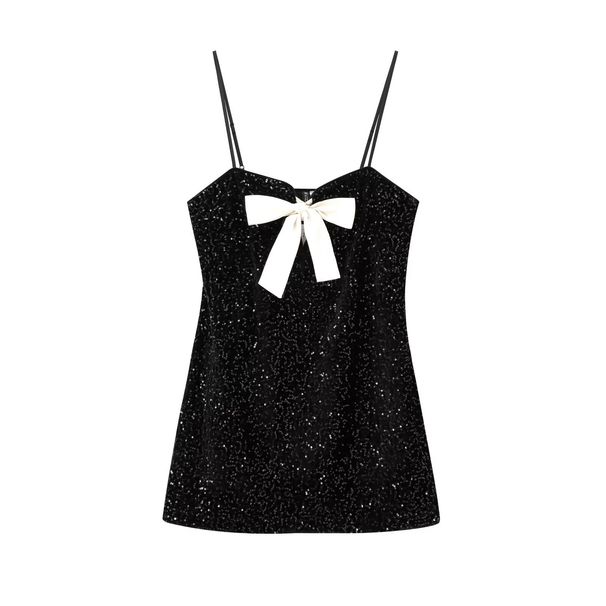 Elegant New Women's Fashion Sexy Sequin Bowknot Strap Short Dress_ecoleips.com