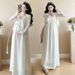 Autumn New Korean Fashion Maternity Dress Two-Piece Set With Strap Cardigan_ecoleips.com