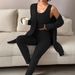 Women's Stylish Solid Color 3-Piece Outfit Set - Soft Brushed Milk Silk Fabric, Long Sleeve Top & Pants, Comfortable Casual Wear For Fall & Winter_ecoleips.com
