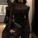 Women's Lace Mock Neck Blouse With Polka Dot Design - Long Sleeve Mesh Top For Autumn & Winter - Slim Fit Stretchable Fabric_ecoleips.com