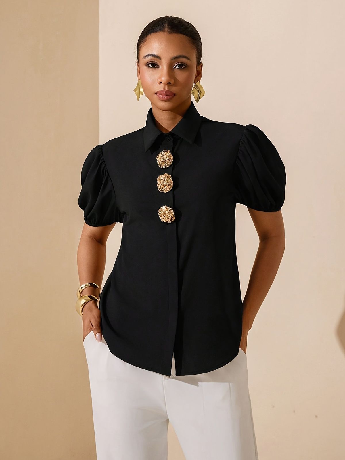 Summer New Women's French Style Short Sleeve Shirt Elegant Versatile Top For Commute_ecoleips.com