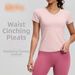 Women's Clothing Women's Peach Colored Basic V-Neck Short Sleeve Sportswear Top For Fitness Running Yoga For Formal & Casual For Women_ecoleips.com