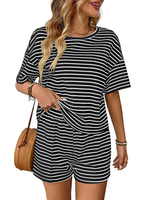 European And American Style Women's Knitted Striped Fashion Casual Shorts Sports Suit Summer New Arrivals Cross Border Clothing for Women_ecoleips.com