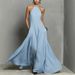 Women's Elegant Backless Hollow Long Dress Fashion Hight Waist Solid Swing Dresses Sexy Halter Sleeveless Vacation Party Dress_ecoleips.com