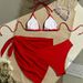 Aria Basics 2025 New European American Solid Color Printed Tie-Up Bikini Sexy Three-Piece Swimsuit For Women Beach And_ecoleips.com