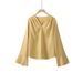 Plus Size Women's Spring Temperament Long Sleeve French V-Neck Satin Top Solid Color Shirt T-Shirt_ecoleips.com