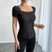 European And American Cross-border 2026 Spring-summer New Women's Solid Color Lace Slim-fit Square-neck Short-sleeve_ecoleips.com
