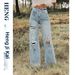 Women's Ripped Wide Leg Stretch Denim Jeans Blue Sky White Cloud Style European American Export Bestseller_ecoleips.com