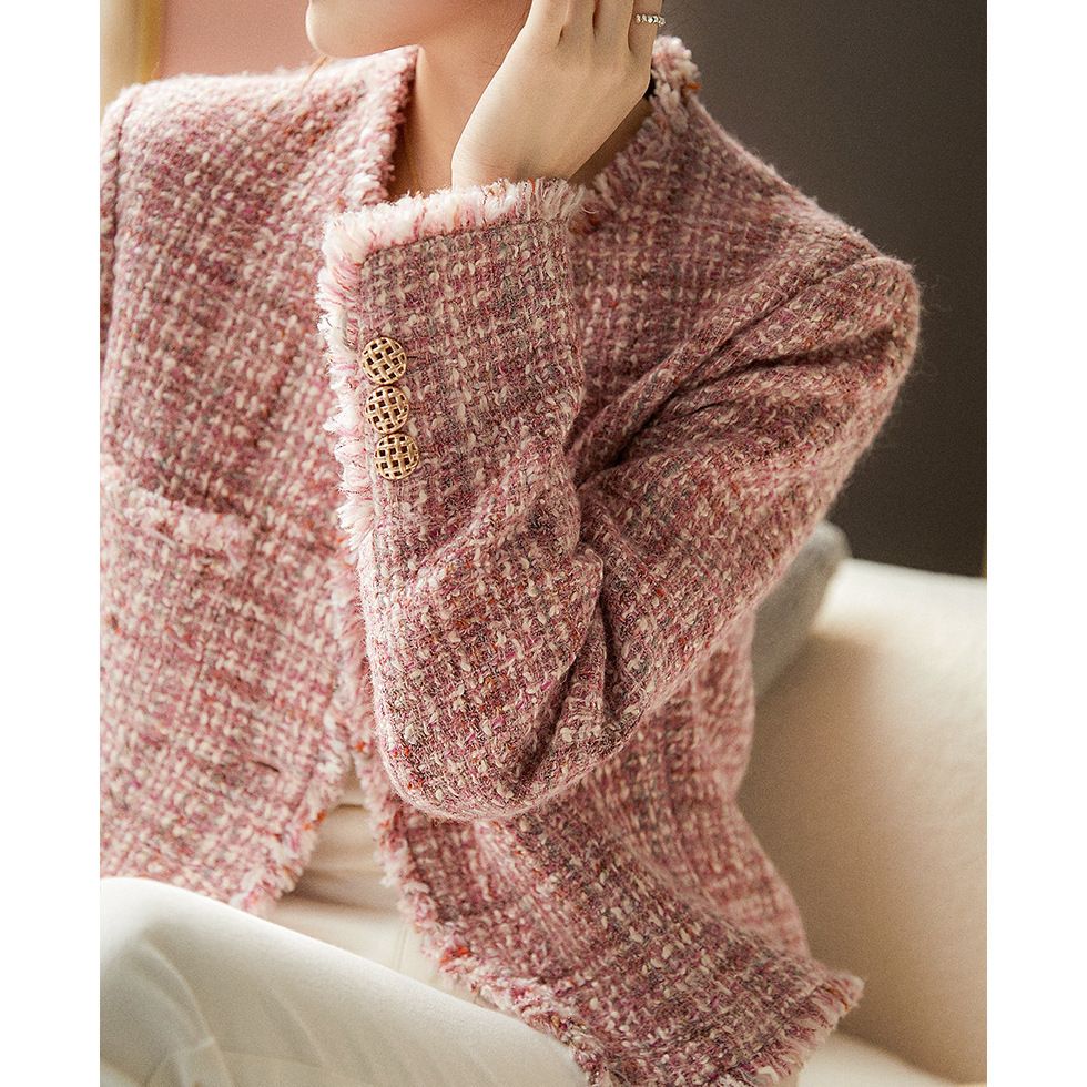 Wool Pink Style Autumn New Tweed High-end Feel 2025 Spring Short Coat Women's Fashion_ecoleips.com