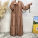 Arab Turkish Middle Eastern Fashion Elegant Solid Color Beaded Muslim Tie-Up Chiffon Cardigan Robe 1964_ecoleips.com