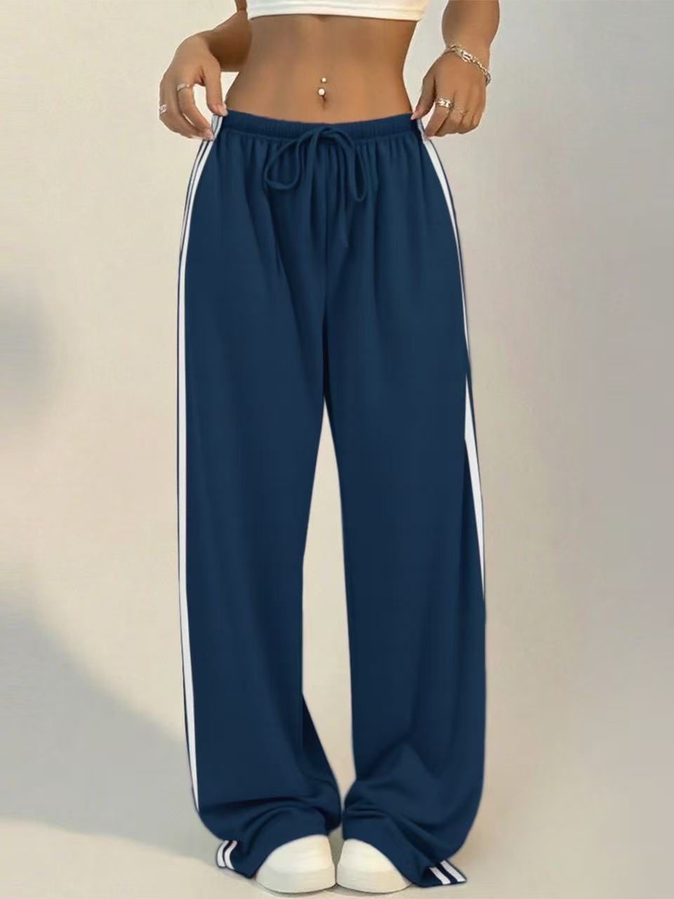 High-Waisted Wide-Leg Lounge Pants – Side Stripe Detail, Breathable & Flowy (S-XL, 7 Colors)_ecoleips.com
