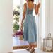 Women’s Clothing Spring And Summer Suspenders Distressed Casual Style Button Denim Long Dress_ecoleips.com