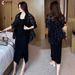 【Woodpecker】Fashion Black Sunscreen Cardigan For Women 2025 Summer New Elegant Strap Dress Two-Piece Set_ecoleips.com