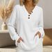 Waffle-Knit V-Neck Pullover – Long Sleeve Casual Button-Up Top For Women (Black/Navy/Red/White, Plus Sizes 4XL)_ecoleips.com