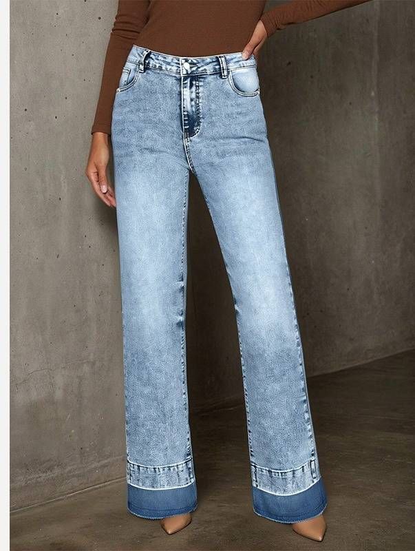 "Women's Slim Fit Flared Jeans - Light Blue Washed Denim With Stitching Detail For Casual Chic"_ecoleips.com
