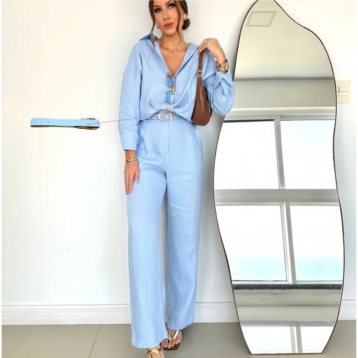 women's clothing casual loose two piece suit solid color cotton and linen fashion pant set_ecoleips.com