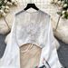 Women's Clothing Elegant Two Piece Set Resort Style White Openwork Top With Printed A-Line Skirt Sophisticated Mid-Calf Spring Autumn Wear_ecoleips.com