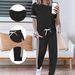 Women's Spring Summer Two Piece Set Round Neck Short Sleeve High Waisted Pants Side Pocket Casual Comfortable Outfit_ecoleips.com