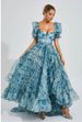Elegant Porcelain Print Puff Sleeve Floral Dress Strapless High Waist Luxury Evening Gown Party Formal Dinner Cocktail Dress_ecoleips.com