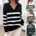 Diyun European And American 2024 Autumn Winter Women's Casual Loose Striped Color-Block Turn-Down_ecoleips.com