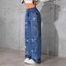 American Retro Blue Jeans For Women, Autumn And Winter 2025 New Style With Rhinestones, Butterfly Loose Straight Long_ecoleips.com