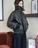 Aria Basics American Retro Black Fur-lined Leather Women, Autumn And Winter Style, Short Down-filled Biker Jacket For Street_ecoleips.com