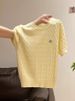 Women's Clothing Inspired Short Sleeve Knit Top – Breathable Viscose, Crochet Embroidery, Slim Fit Cropped Tee For Women (Light Yolk, Almond)_ecoleips.com