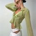 Summer Ruffled Trim Tie Neck Long Sleeved Transparent Top for Women European And American Style Wholesale Foreign Trade_ecoleips.com