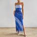Women’s Clothing Mesh Gradient Pleated Sexy Tight Slit Strapless Tube Top Long Skirt_ecoleips.com