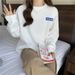 waffle Knit Sweatshirt Women, Spring And Autumn, Thin, Loose, Versatile, Slimming, Simple Style, Round_ecoleips.com
