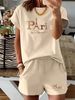 Women’s 2 Piece Outfit Set – Oversized Graphic T-Shirt And Biker Shorts Matching Set, Casual Summer Lounge Tracksuit For Daily Wear-326_ecoleips.com