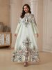 Muslim Chic Print Plus Size New 2026 Fringe Design Rhinestone A-Line Dress, Elegant Long Dress With Unique Patterns And Decorations_ecoleips.com