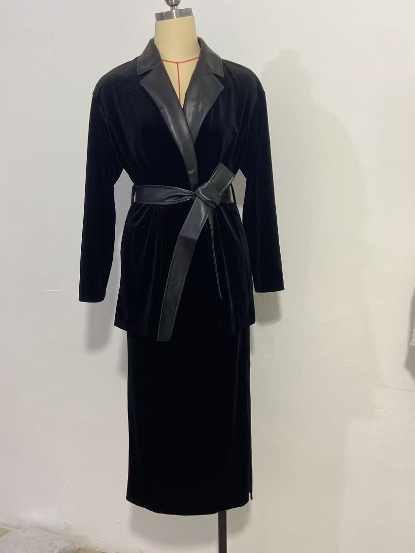 Women's Autumn Tie Waist Two-Piece Dress Set Independent Website Foreign Trade Fashion_ecoleips.com