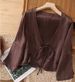 Women's Cotton Linen Sun Protection Shirt Cardigan Solid Color Literary Summer Thin Belted Short Casual Top_ecoleips.com