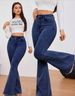 Women's Black Slightly Flared Frayed Jeans Slimming Suitable Pear Shaped Jeans_ecoleips.com