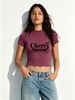 Women Cherry Blossom Fruit Letter Graphic Crop Top Slim Crew Neck Short Sleeve Retro Cute Casual Streetwear Summer T-Shirt_ecoleips.com