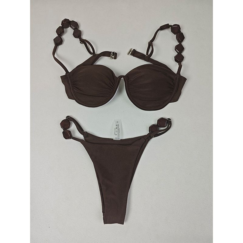 Women's Clothing Large Size New Steel Bikini Sexy Seaside Vacation Solid Color Split Swimsuit Female_ecoleips.com